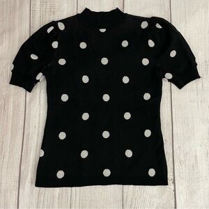 BY DESIGN Women’s Sweater Black & White Polka Dot Short Sleeve Size Small